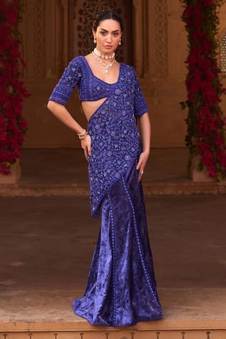 Reeti Arneja Pre-Stitched Swarovski Embroidered Saree With Blouse 