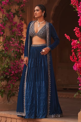 Reeti Arneja Tribal Embroidered Border Jacket Lehenga Set 