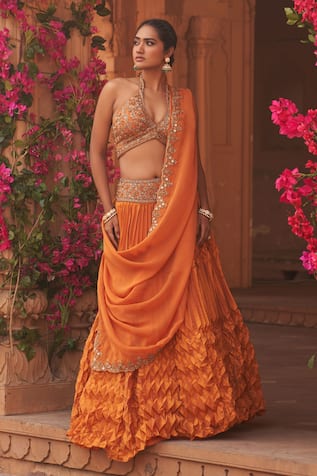 Reeti Arneja Geometric Pleated Lehenga Blouse Set 