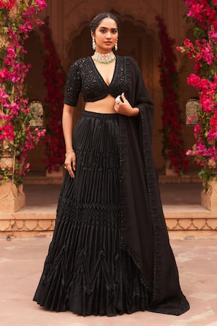 Reeti Arneja Syah Pleated Lehenga Embroidered Blouse Set 