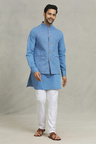 Floral Woven Bundi & Kurta Set For Kids