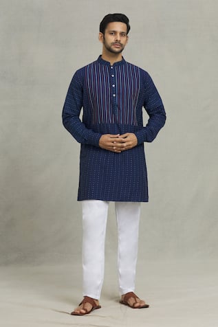 Cotton Stripe Pattern Kurta Set For Kids