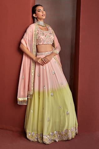 Tarini Vij Rabia Mirror Embellished Ombre Lehenga Set 