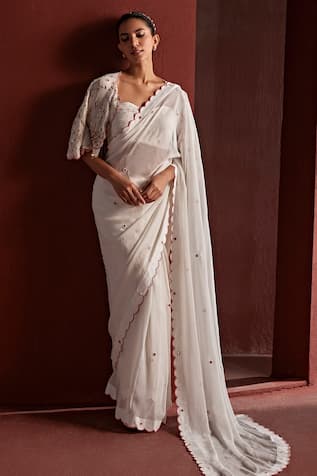 Tarini Vij Sabira Mirrorwork Pre-Draped Saree Set With Pitta Work Jacket 