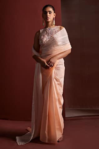 Tarini Vij Inaya Organza Ombre Pre-Draped Saree With Embroidered Blouse 