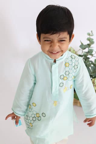 LA Dee DA Bee Hive Pearl Embroidered Silk Kurta Set 