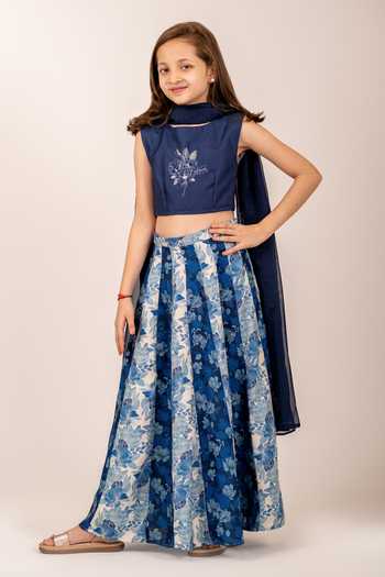 Pasha India Iris Flora Print Kali Lehenga Set 