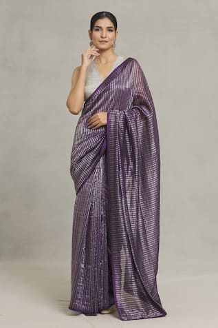 Pranay Baidya Chanderi Linear Woven Saree 