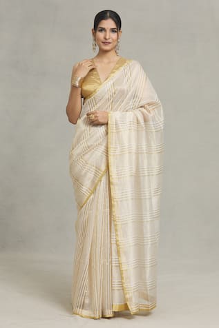 Pranay Baidya Chanderi Stripe Handwoven Saree 