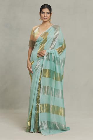 Pranay Baidya Chanderi Broad Stripe Woven Saree 