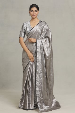 Pranay Baidya Checkered Brocade Woven Saree 