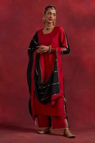 TIC Raw Silk Colour Block Kurta Palazzo Set 