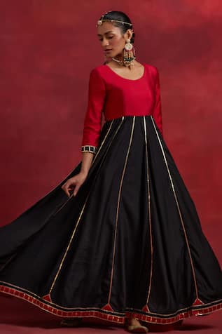 TIC Ghoomar Colour Block Anarkali With Dupatta 