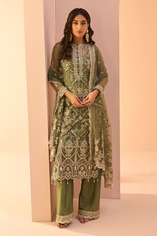 LASHKARAA Mughal Embroidered Kurta Palazzo Set 