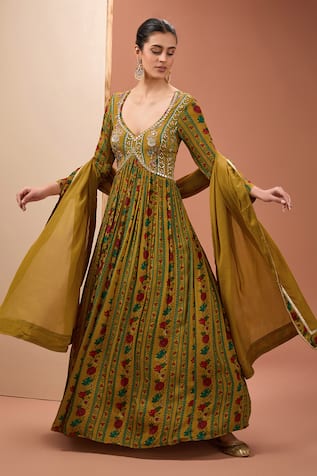 Neha Khullar Floral Print Backless Anarkali With Dupatta 