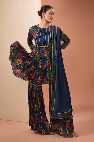 Neha Khullar Floral Print Short Anarkali Sharara Set 