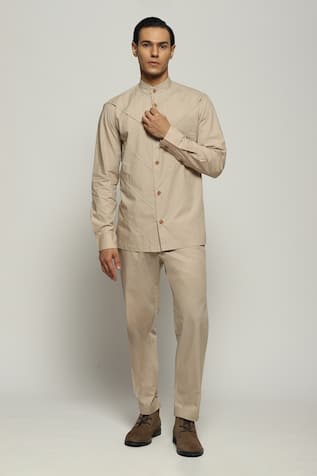 Digonal Pleated Button Down Shirt 