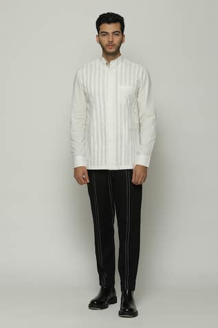 ABRAHAM AND THAKORE Pleated Button Down Shirt 