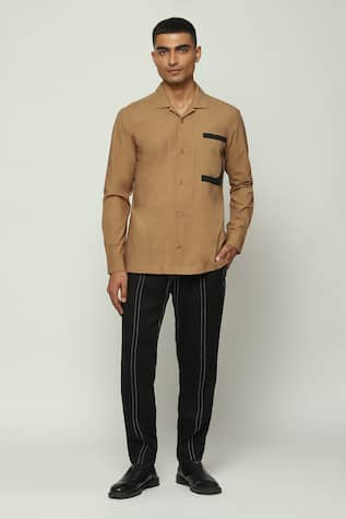 Abraham & Thakore Spaced Out Striped Stitch Embroidered Trouser 