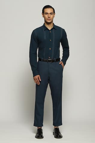 Abraham & Thakore Poplin Solid Straight Trouser 