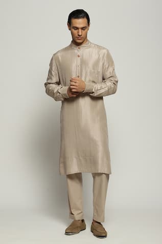 Abraham & Thakore Tonal Trupanto Stitch Line Silk Kurta 