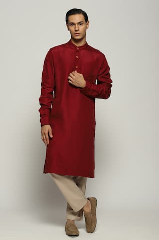 Abraham & Thakore Tonal Trupanto Stitch Striped Silk Kurta 