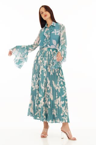 Foliage Pattern Ruffle Shirt 