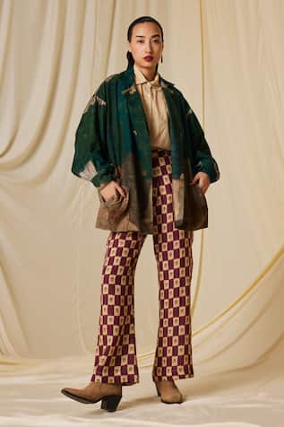 60s Linen Stamp Checks Print Pant 