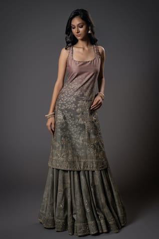 Rohit Bal Ocean Print Ombre Kurta Sharara Set 