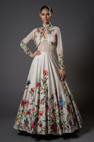 Rohit Bal Floral Embroidered Jacket Anarkali & Churidar Set 