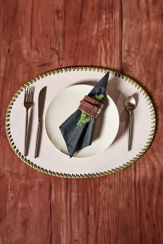 Leather Woven Bordered 2 Pcs Placemat Set 