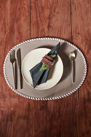 Woven Bordered Leather 2 Pcs Placemat Set 