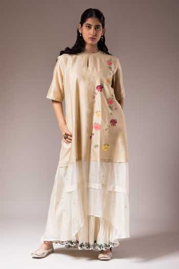 Prama By Pratima Pandey Hand Painted Asymmetric Kurta With Inner Dress 