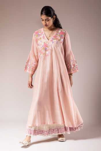 Prama By Pratima Pandey Pansy Patch Work Kurta With Inner Dress 