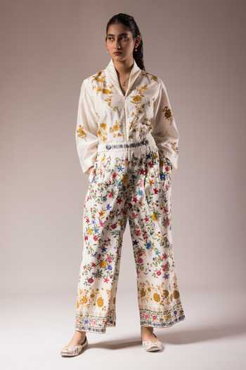 Prama By Pratima Pandey Silk Chanderi Hand Painted Jumpsuit 