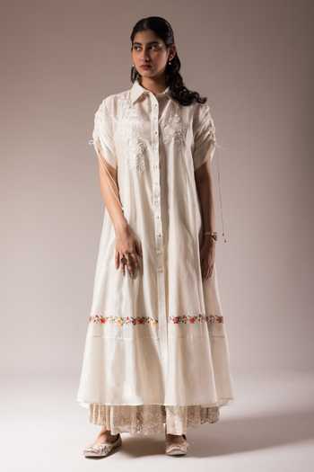 Prama By Pratima Pandey Silk Chanderi Hand Painted Embroidered Dress 