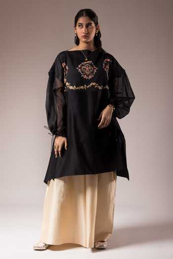 Prama By Pratima Pandey Silk Chanderi Tunic & Dori Embroidered Pant Set 