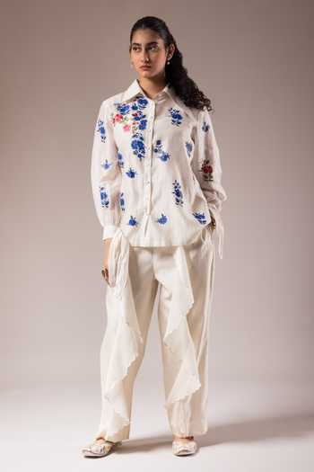 Prama By Pratima Pandey Hand Painted Floral Motif Shirt & Pant Set 