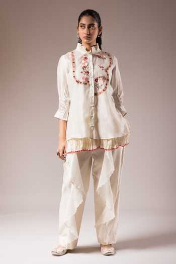 Prama By Pratima Pandey Floral Embroidered Shirt & Pant Set 