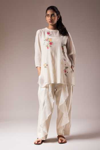 Prama By Pratima Pandey Silk Chanderi Hand Painted Tunic Pant Set 