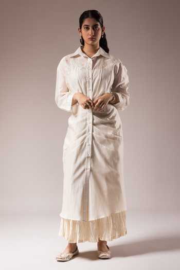 Prama By Pratima Pandey Silk Chanderi Embroidered Dress With Inner 