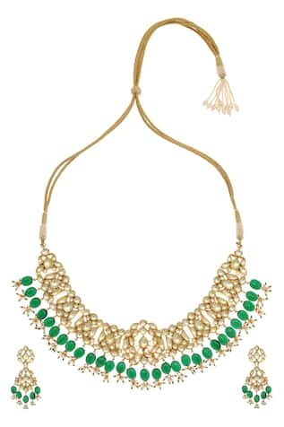 MAISARA JEWELRY Lotus Cut Work Jadau Necklace Set 