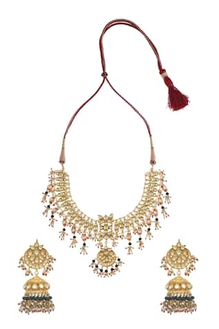 MAISARA JEWELRY Crescent Cut Work Jadau Necklace Set 