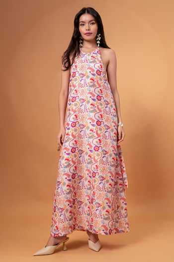 Therealb Retro Floral Print Maxi Dress 