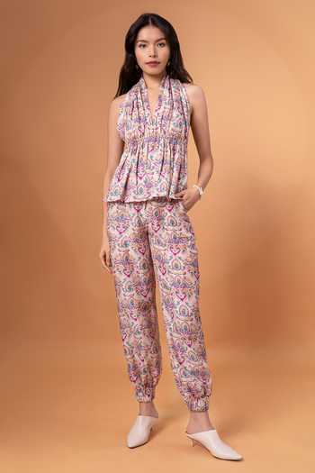 Therealb Cotton Linen Floral Print Top With Pant 