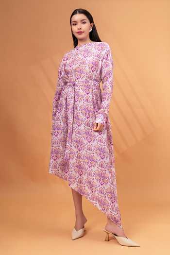 Therealb Floral Mandala Print Asymmetric Dress 