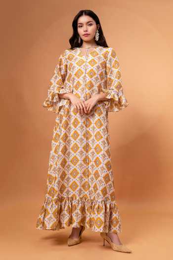 Therealb Cotton Linen Diamond Print Dress 