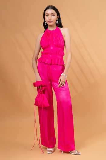 Therealb Satin Linen Backless Top With Pant 