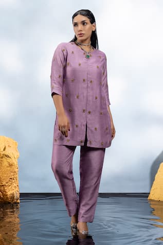 Mona and Vishu Crystal Embroidered Tunic & Pant Set 