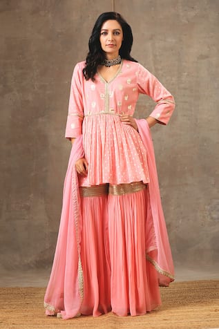 BBAAWRI Pleated Embroidered Peplum Kurta & Sharara Set 